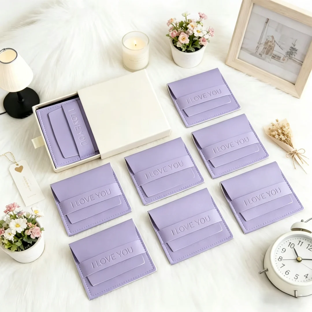 

50Pcs Custom Logo Purple PU Leather Suede Envelopes Flap Pouch Jewelry Packaging Bags Earring Necklace Travel Organizer
