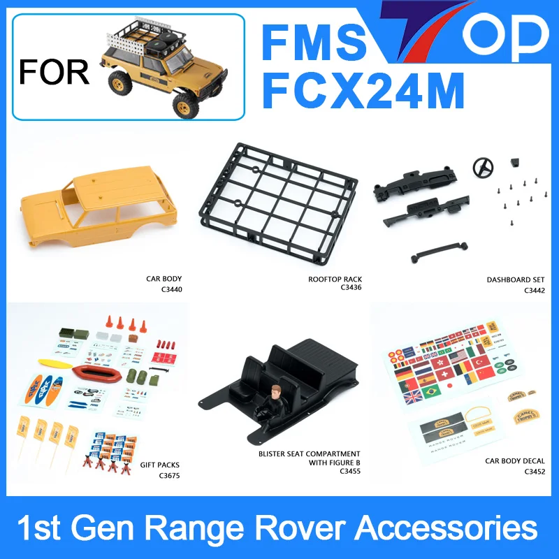 

FMS1/24 FCX24M RANGE ROVER Camel TrophyFirst-Generation Original SpareParts Car Body Dashboard Bumper Mirror Wiper Decal Upgrade