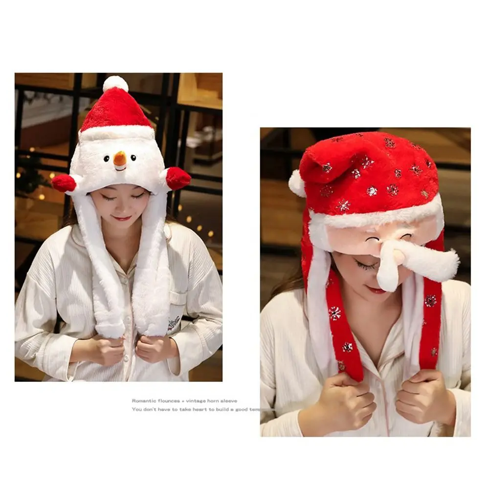 Kids Funny Christmas Cosplay Party Costume Santa Game Hat Ear Moving Hat Jumping Up Cap Novelty Cap