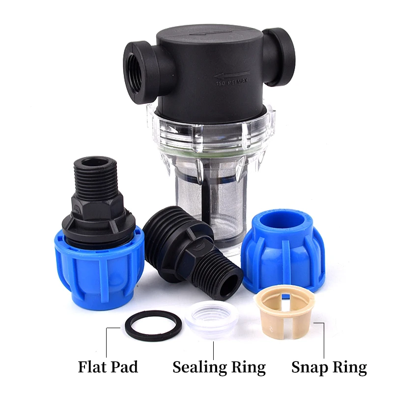 1/2 3/4 1 Inch Garden Watering Filter Irrigation Water Tube Joint Filter Male Thread PE Pipe Connector Aquarium Fish Tank Filter