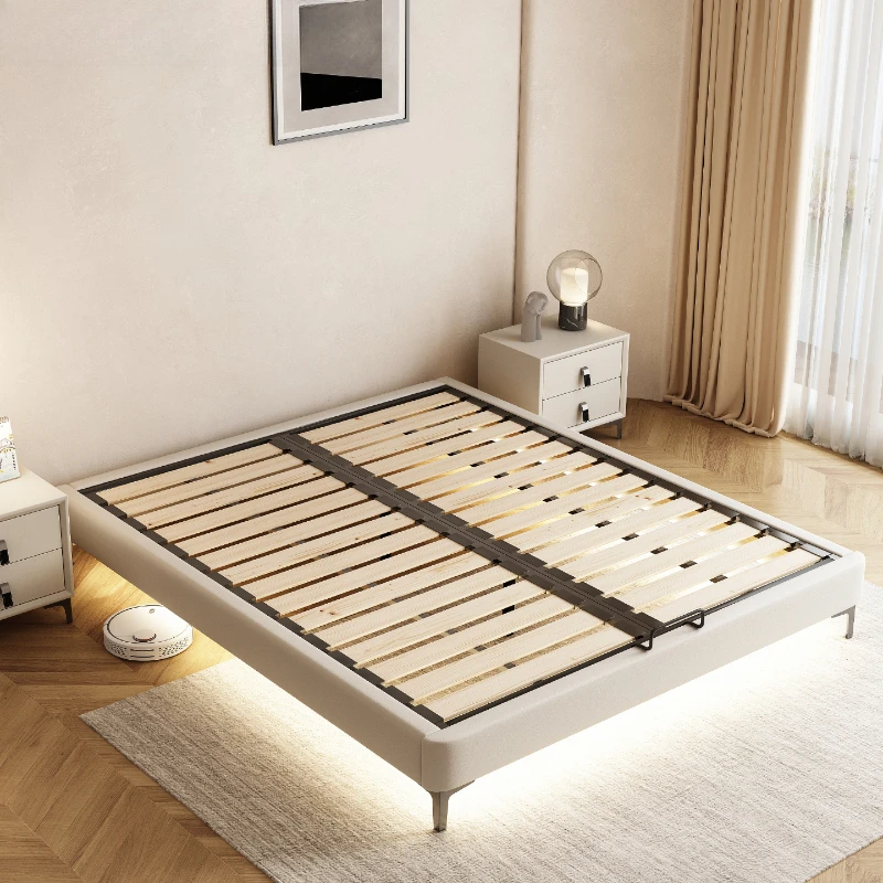 

All solid wood row skeleton bed no bedside steel wood silent frame small apartment flat edge no back tatami
