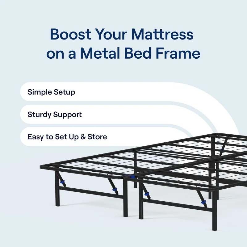 Queen size Foldable Metal Platform Bed Frame ,14” Height -Sturdy Coated Steel Frame,No Box Spring Needed - Matte Black Finish