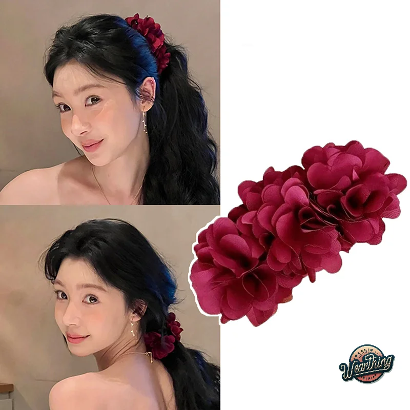 

Fashionable Red Rose Banana Clip Vertical Clip Large Hair Clip Headdress For Women Girls Sweet Versatile Hair Accessories Gifts