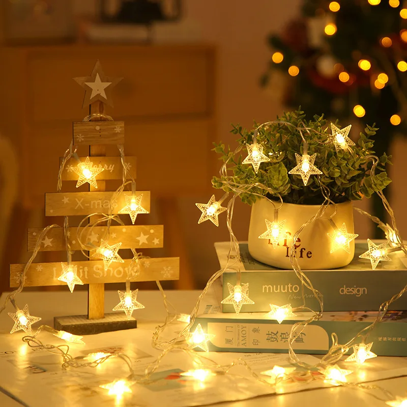 Christmas Star Light String Twinkle Battery Powered 10/20/30/40Leds Fairy Garlands Lamp for Wedding Halloween Home Party Decor