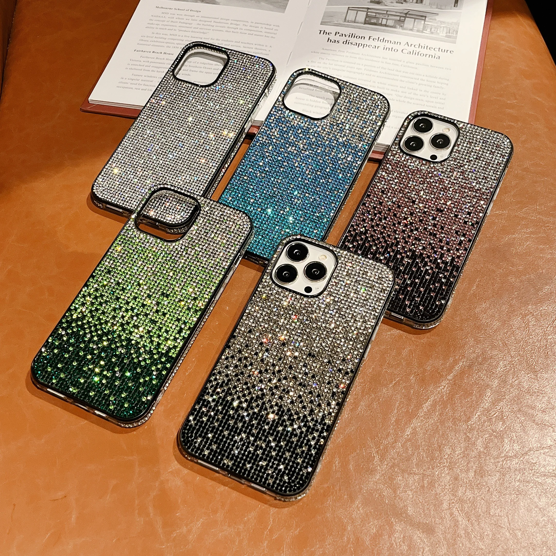 Chic Style Luxury Bilng Bling Colorful Gradation Rhinestone Shockproof Protective Cover Case For iPhone 16 15 14 13 12 Pro Max image 2