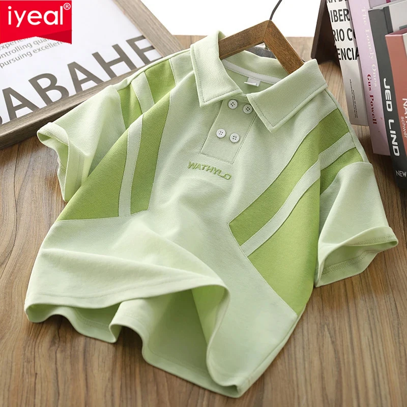 

Футболка IYEAL для мальчиков с коротким рукавом, детская летняя рубашка-поло, новинка лета 2026 года, повседневный топ с отложным воротником для мальчиков