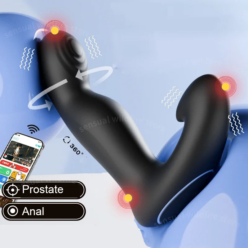 10 Speed Vibratiing and 360 Degree Rotating Prostate Massager for Men App Controlled Rechargeable Silicone Butt Anal Vibrator