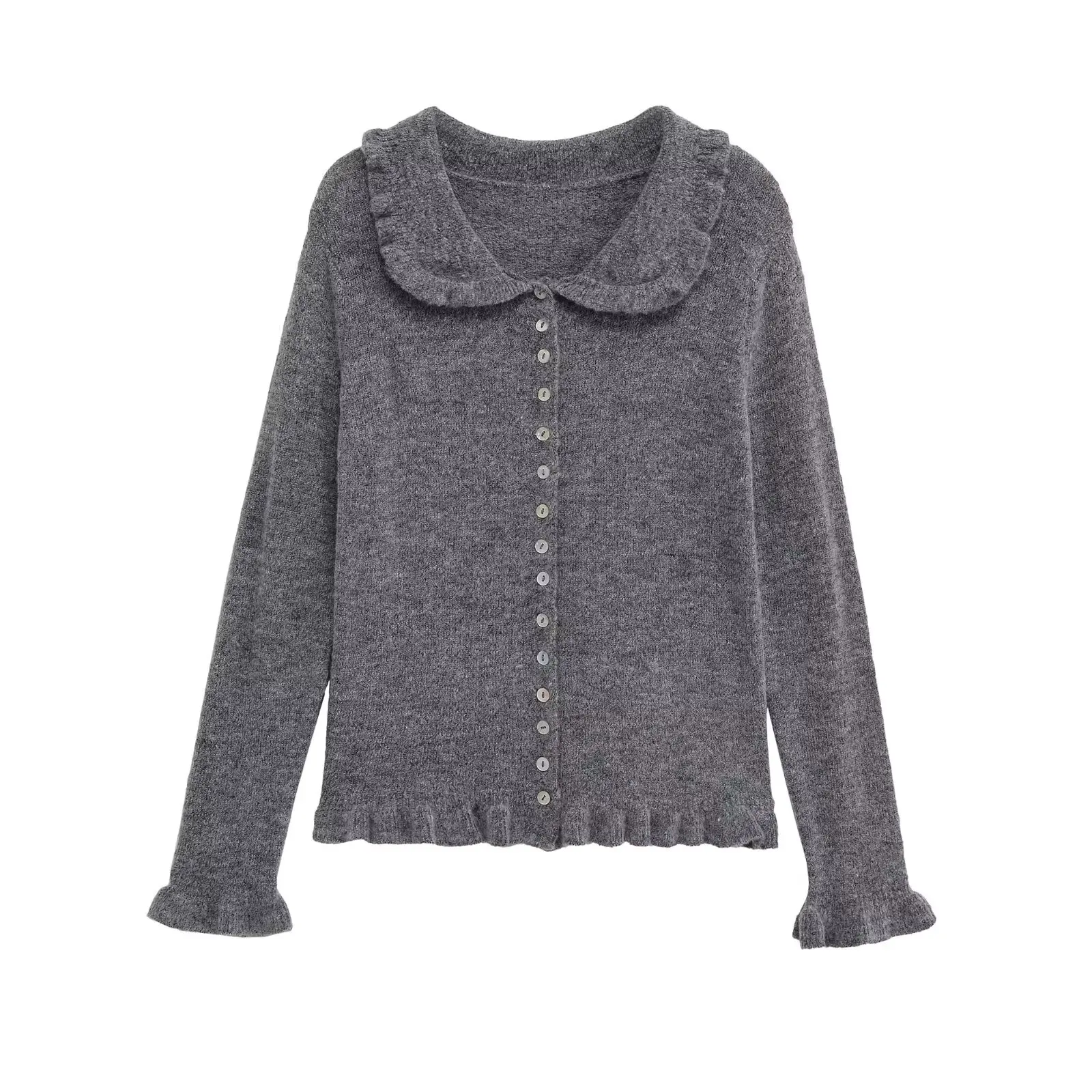 

Lazy Sle Long Sve вязаный свитер с воротником, украшение, многослойный дизайн, полиэфирное волокно, повседневный женский кардиган Sweet Sle