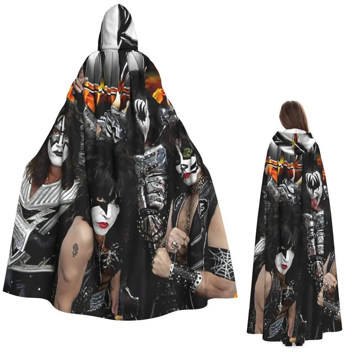 

KISS The Band Rock And Roll Long Hooded Cloak Witch Medieval Costume Cosplay Cape HalloweenVampire Adult Unisex