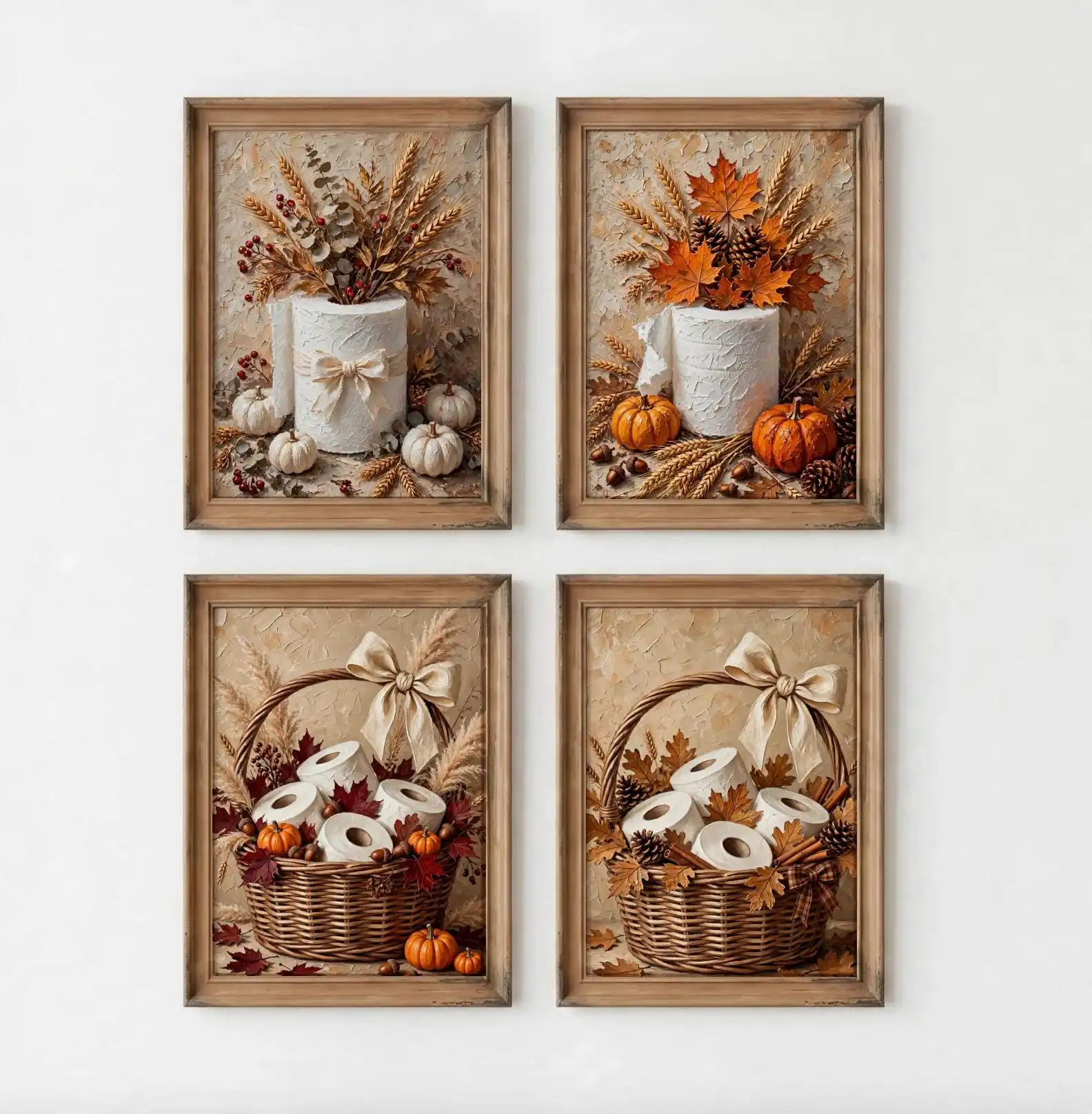 1/4pcs Fall Cottagecore Toilet Paper Basket Posters Unframed Autumn Farmhouse Decor Posters for Rustic Guest Bathroom Decoration