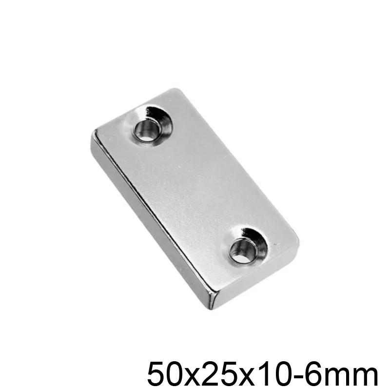 50x25x10-6 Power Magnet 50x25x10mm Hole 6mm Strong Square  Magnet 50*25*10 mm 2holes 6mm For Home Refrigerators, Offices DIY