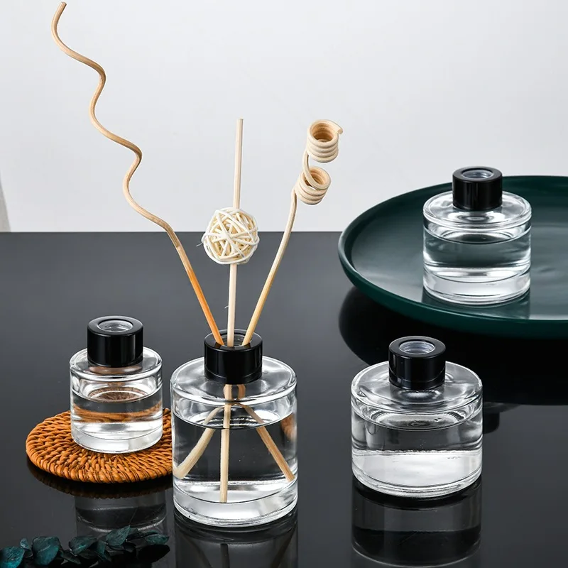 5PCS 50ml/100/ml200ml Transparent Glass Reed Oil Golden Cap Diffuser Bottle High Quality Aromatherapy Decorative Bottle