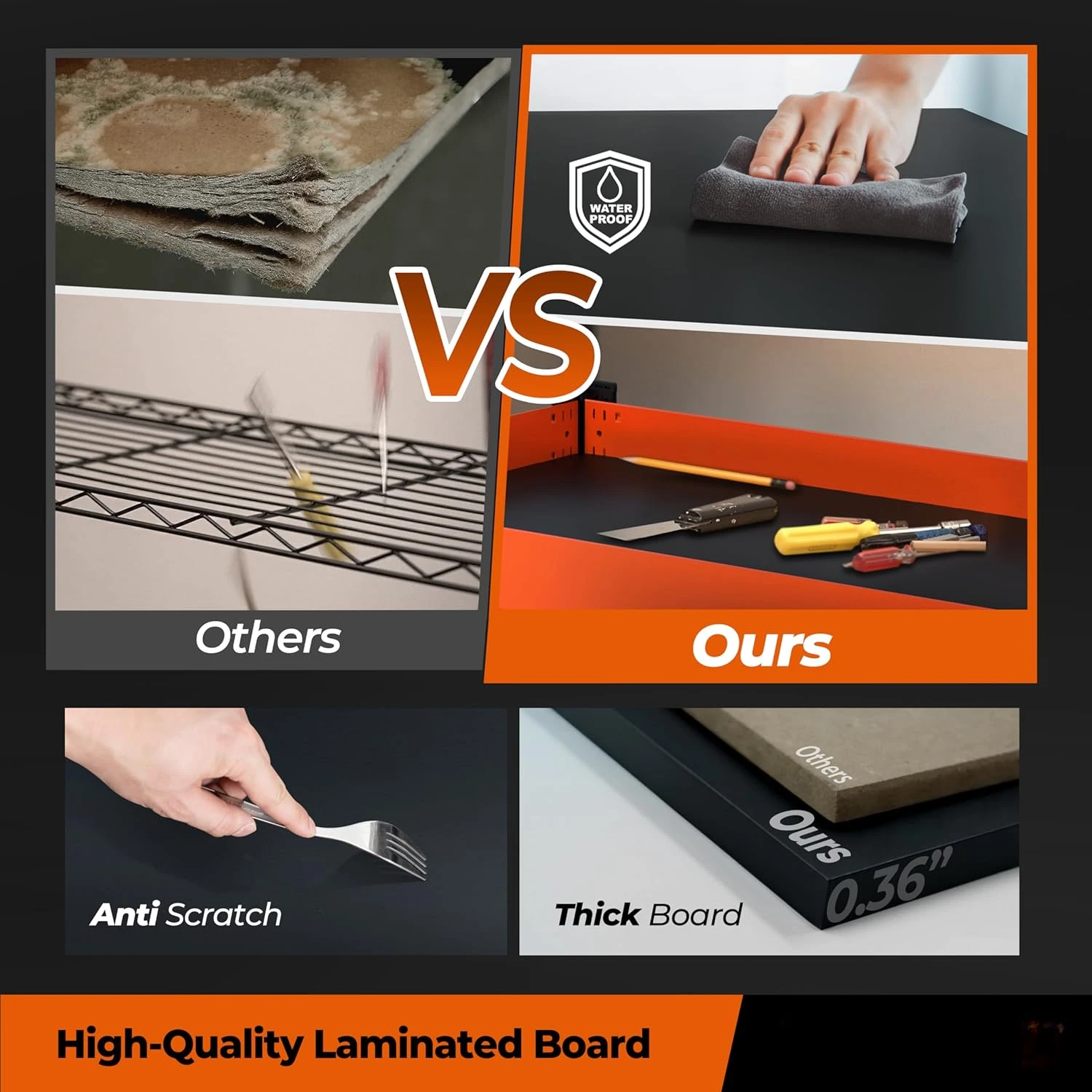 5 camadas de laranja preto 36,2 polegadas de largura x 16,5 polegadas de profundidade x 71,3 polegadas de altura armário de estantes de metal prensado 3 pacotes