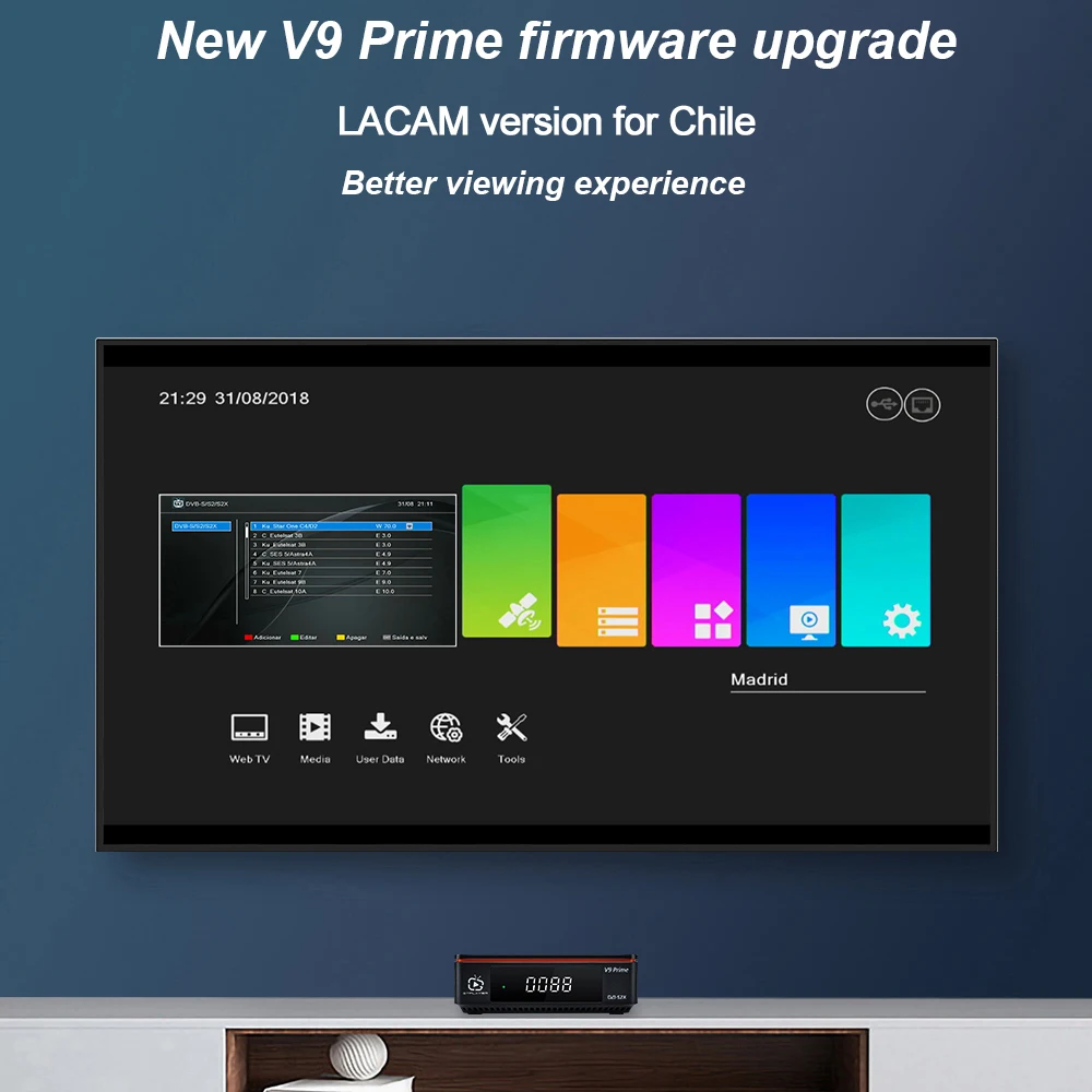 GTMEDIA V9 Prime спутниковый ресивер DVB-S/S2/S2X, 1080P VCM/ACM/Multi-stream/T2-MI поддержка BISS auto roll, Встроенный 2,4G WIFI