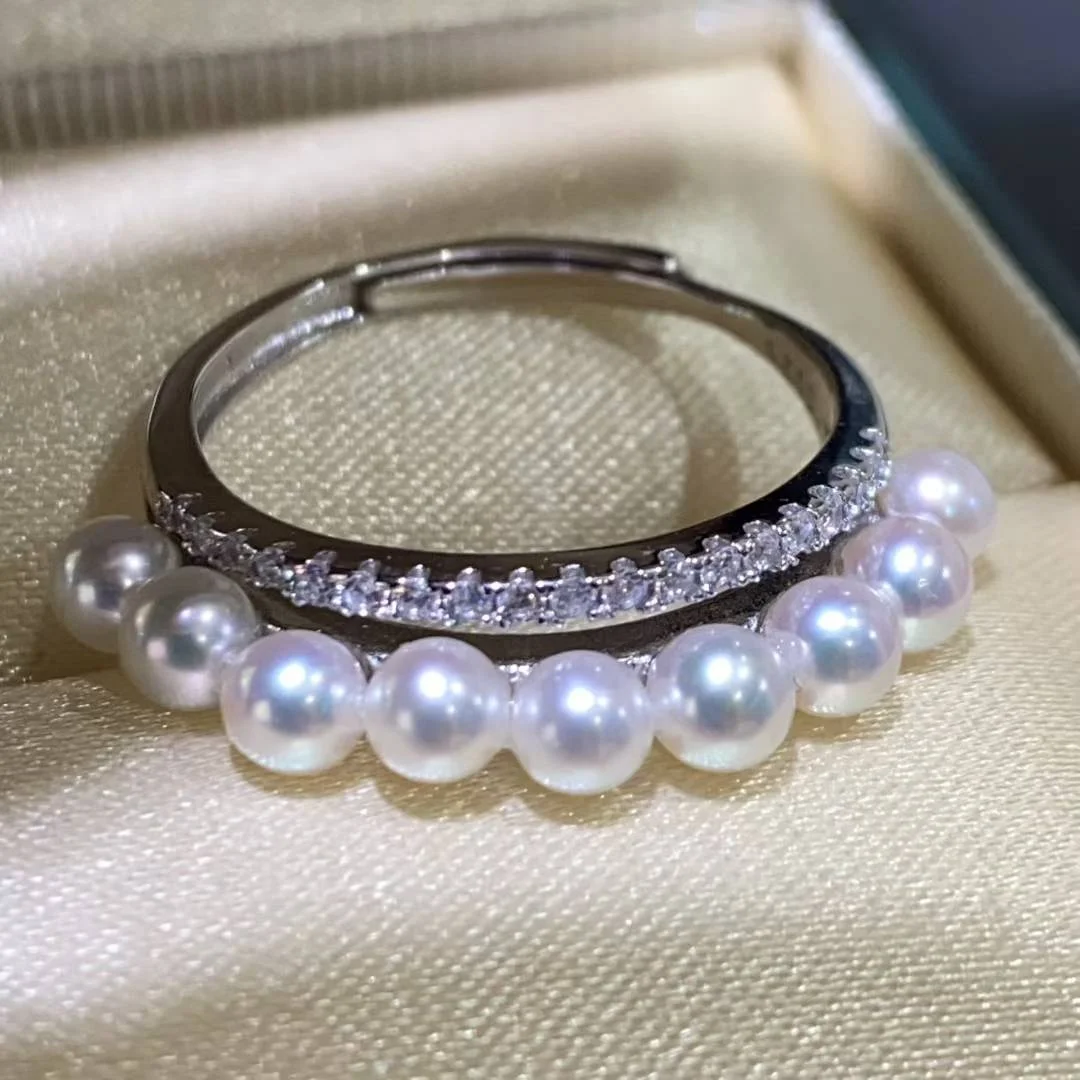 

925 Silver Natural Freshwater 2-3mm Tiny Aurora Pearl Ring Queen Crown Diamond CZ Finger Band Women Accessory Jewellery Bijoux