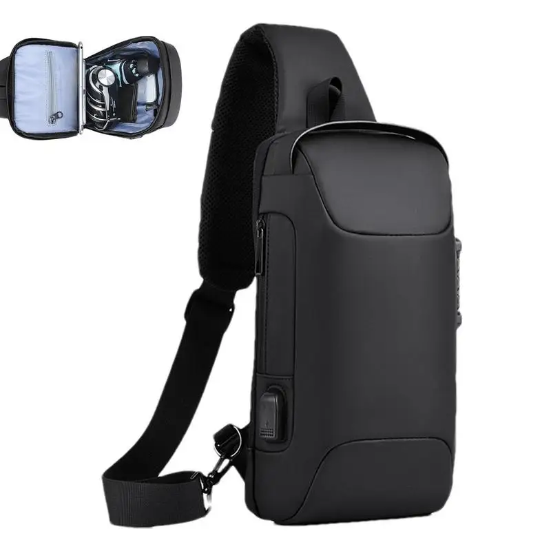 Men Sling Bags Crossbody Scratch Resistant Sling Bags Men Shoulder Backpack Small Cross Body Chest Sling Backpack With USB