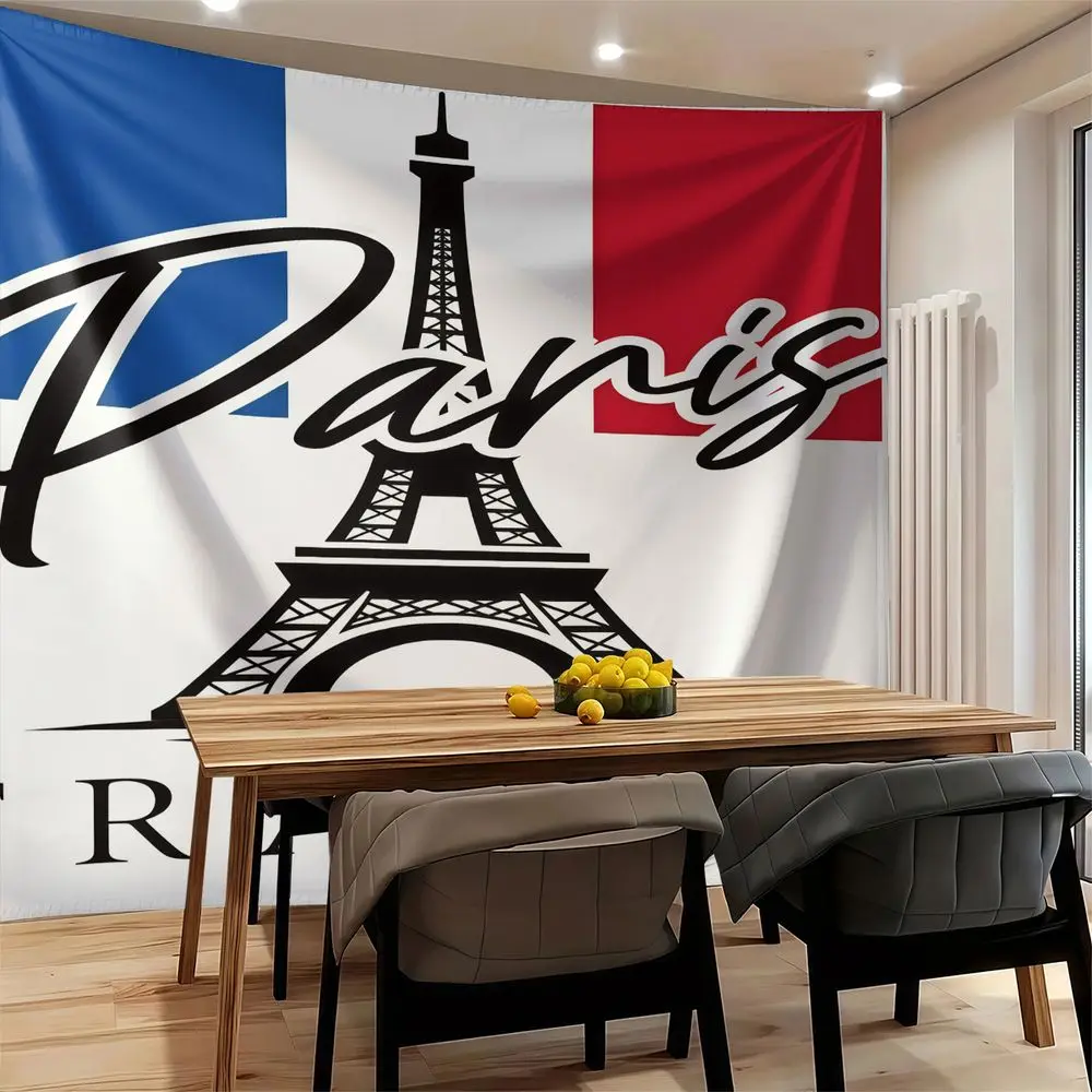 Paris Eiffel Tower France Flag Print Tapestry Wall Hanging Tapestries Wall Blanket Backdrop Decor European Travel Wall Ornament