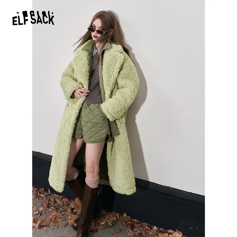 ELFSACK Y2K 2000s Korean Fashion Coats Women 2023 Winter Warm Long Outwears