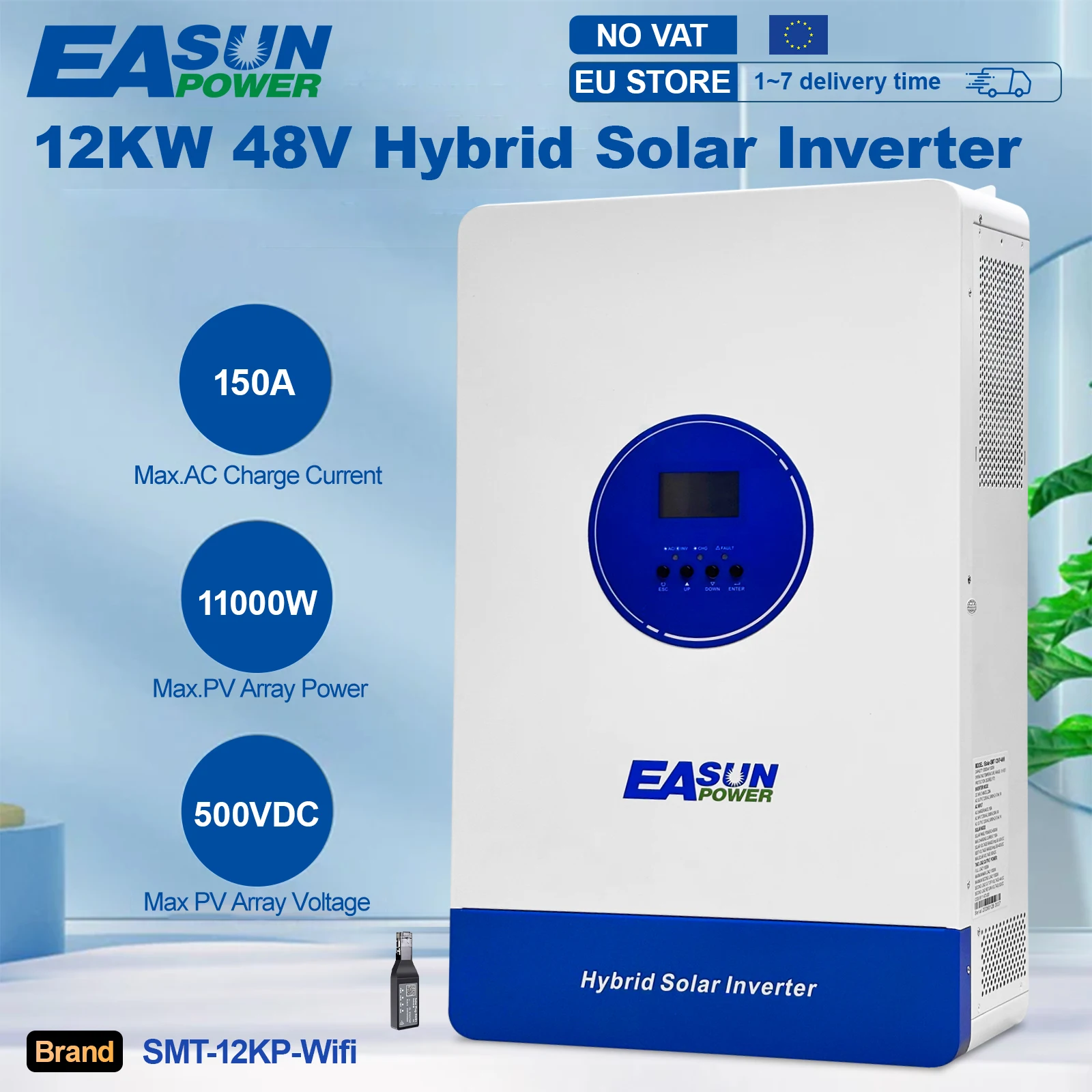 EASUN Onduleur Solaire Hybride 12000W MPPT 220V 48V Entrée PV Max 500V 22000VA Chargeur Solaire 150A Double Entrée Prise en Charge BMS Avec WIFI