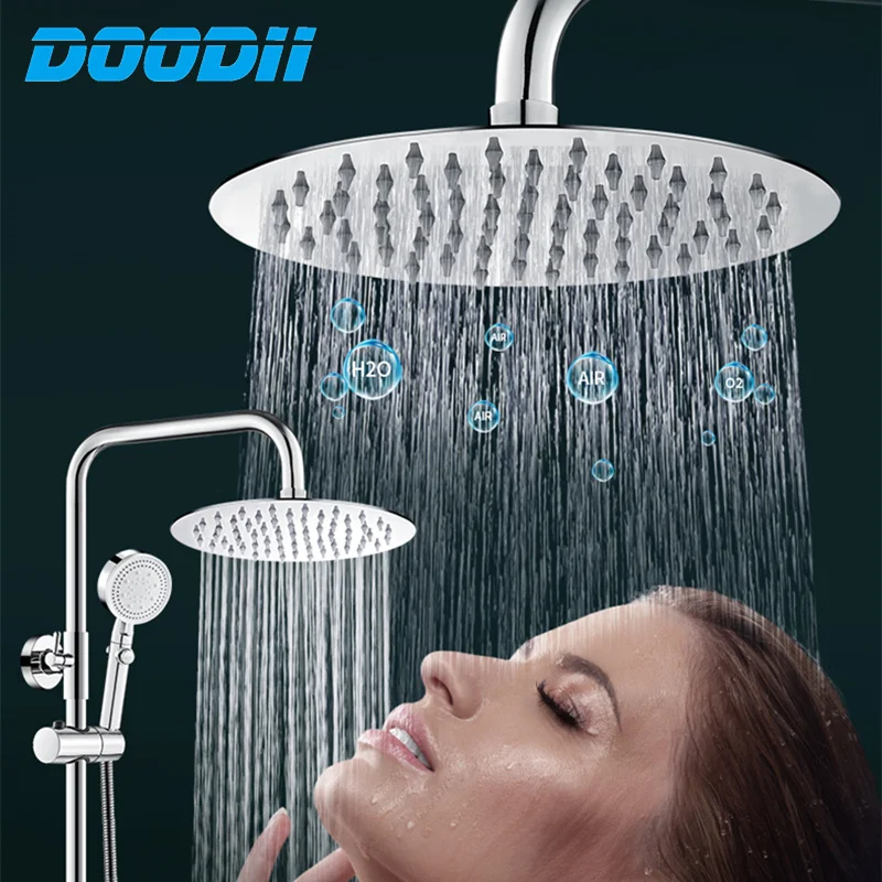 DOODII Removable Shower Heads Stainless Steel Square Round Rainfall Shower Head High Pressure Handheld Bathroom Accessories