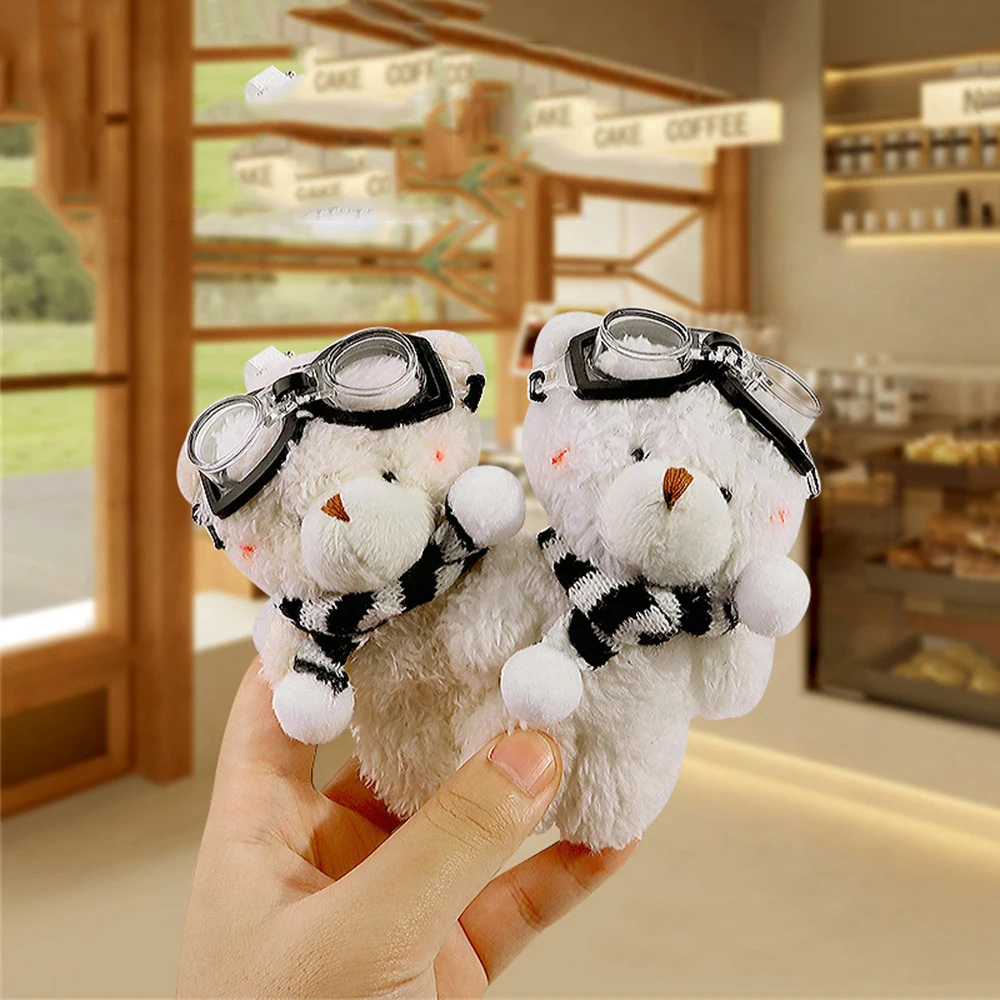 Cute Little Bear Backpack Pendant Girls Keyring Gifts Cartoon Doll Ladies Key Holder Plush Powder Blusher Bears Bag Accessories