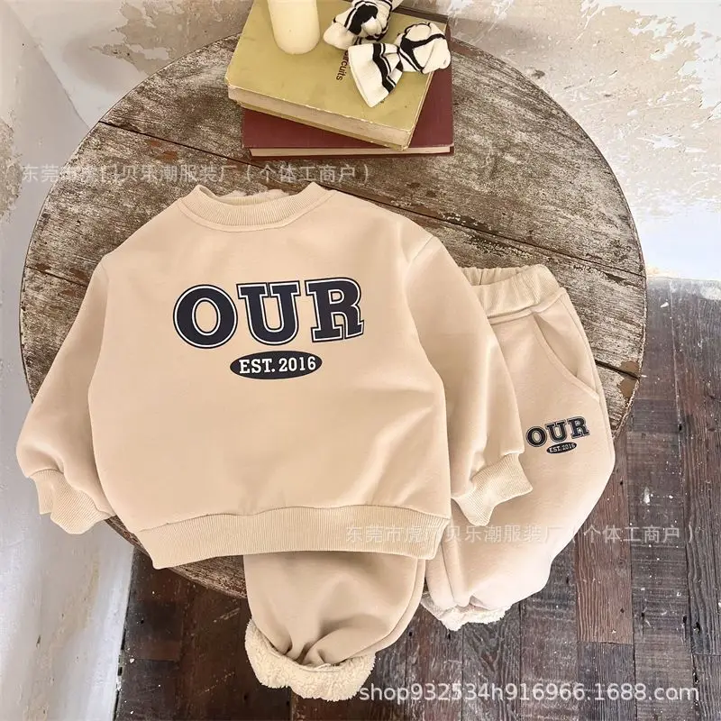 2-6 Years Boys Round Neck Sweater Sets Boys Warm Casual Loose 2Pcs Autumn Spring Children's Long-Sleeved Letter Sports Suit  123