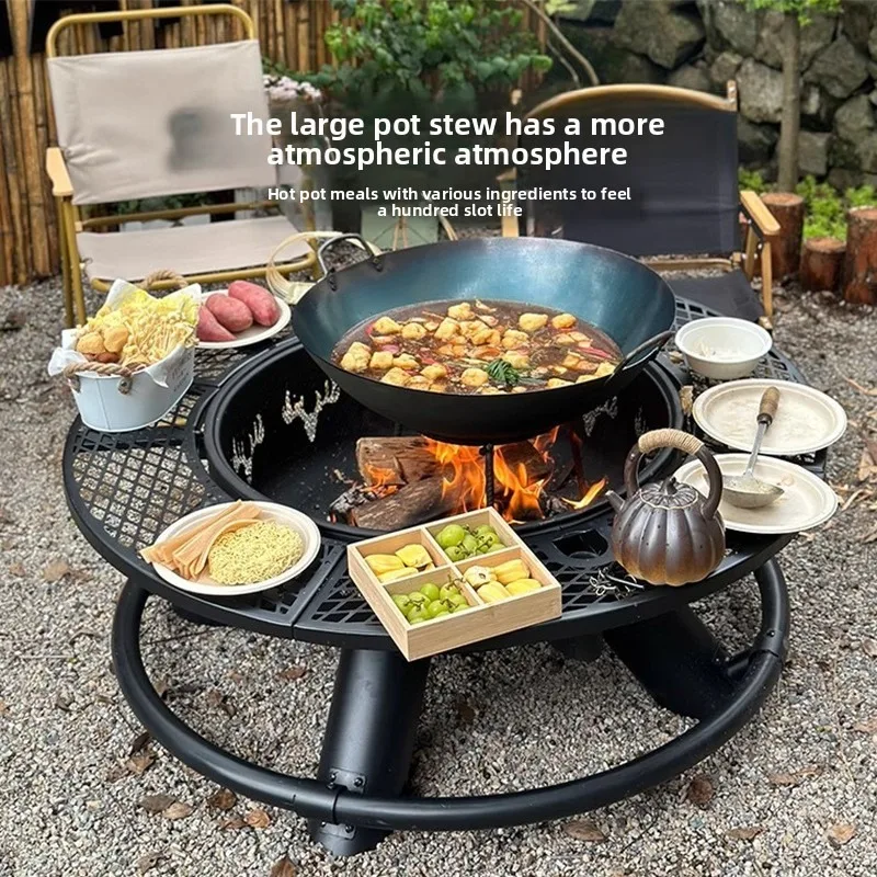 2026 Outdoor Stainless Steel Tea Brewing Set With Charcoal & Wood Fire Stove BBQ Rack Grill Fire Table Barbecue Easily Assembled