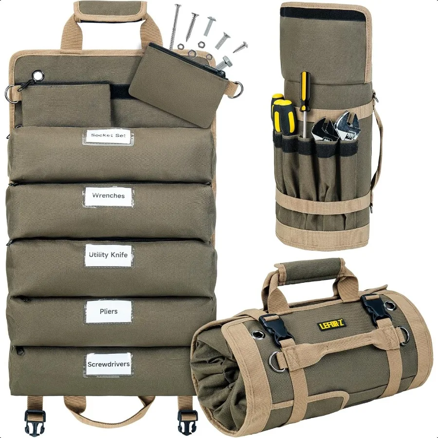 ツールバッグ 大型ロールアップツールバッグオーガナイザー 13ポケットツールロール収納ポーチ ヘビーデューティーポータブルツール収納キャリーバッグ（男性用）