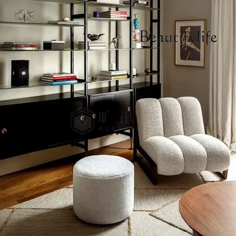 Nordic simple walnut lamb wool fabric sofa leisure chair modern Chinese fashion single chair