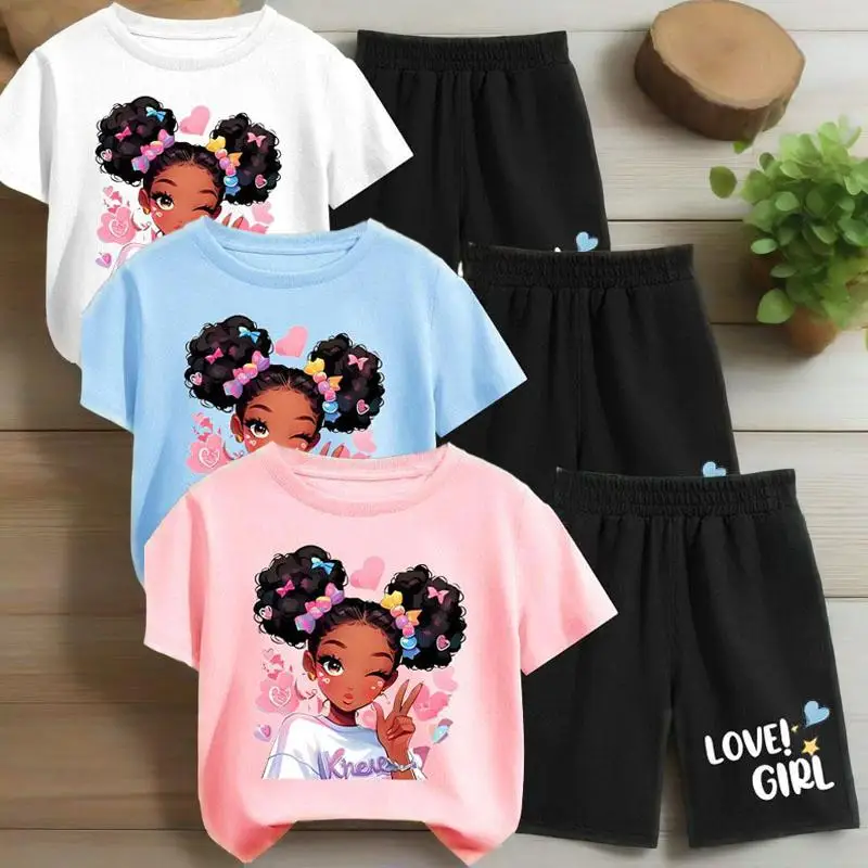 Sommer Gedruckt Mädchen T-shirt Shorts 2 stücke Sets kinder Atmungsaktive Casual Outfits Kinder Kurzarm Top Set Sport Sweatsuit