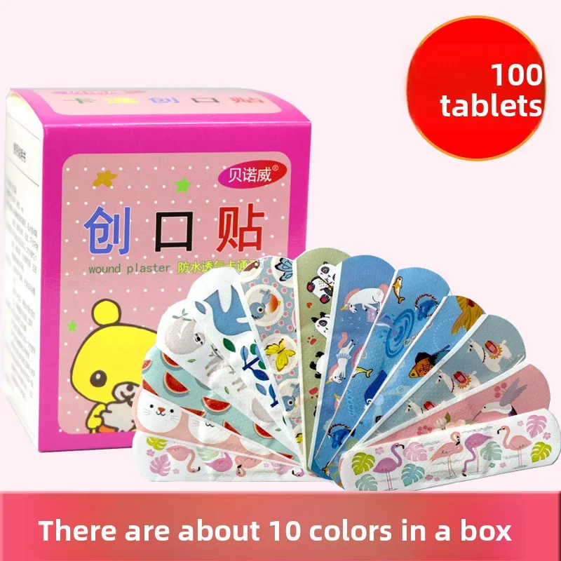 

100-Pack Cartoon Bandages - Mini Breathable & Waterproof for Kids Cute Design