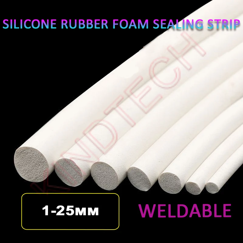 1-20M White Silicone Rubber Foam Sealing Strip Round VMQ Sponge Cord Cabinet Door Seal Dia 1/1.2/1.5/2/2.5/3/4/4.5/5/5.5 ~ 25mm