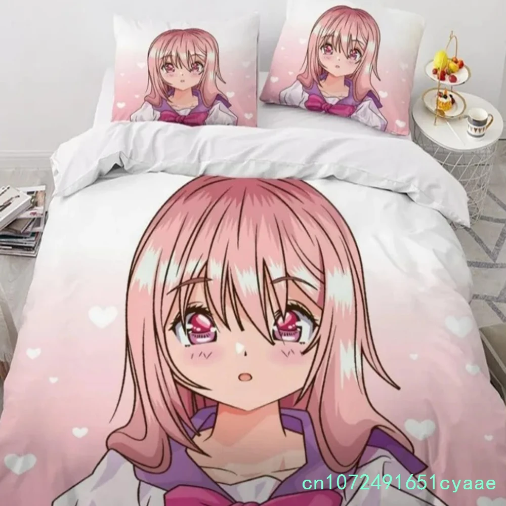 Anime Girl Cartoon Bed Linen Set  3D Print Anime Duvet Cover With Zip Microfibre Teenager Duvet Covers