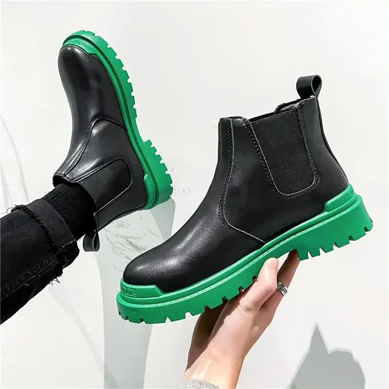 Ankle Short Barrel Men's Boots Booties Chelsea Casual Male Shoes Fashion Comfortable In Promotion Non Slip Hot Selling New Retro