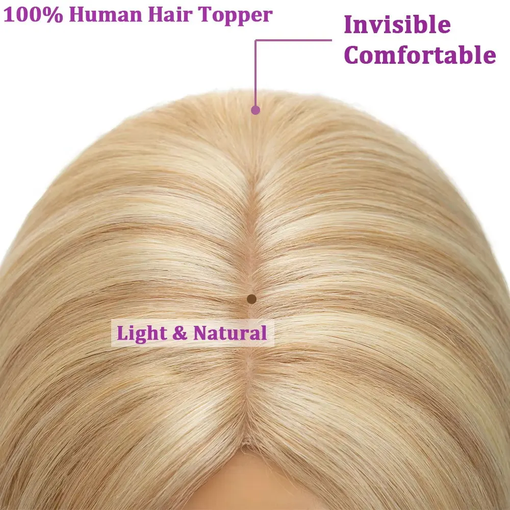 SEGO Kopfhaut-Topper aus 100 % Echthaar-Seide für Frauen mit dünner werdendem Haar, 7 x 13 cm, Seidenbasis, natürliches Haar, Clip-in-Top, Wiglet-Haarteile – Detail 4