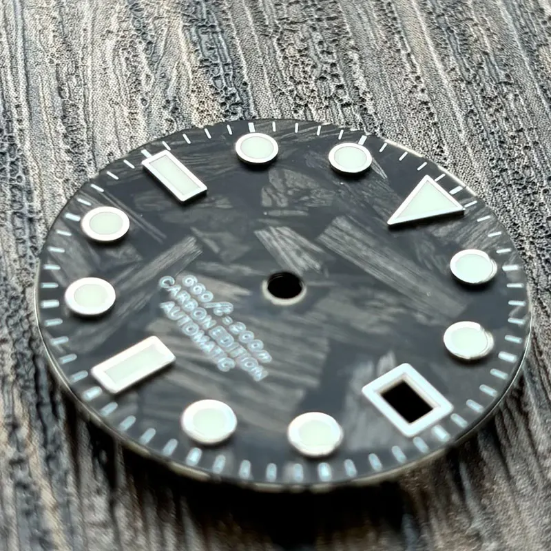 Watch Parts 28.5mm Carbon Fiber Black Sterile Watch Dial Blue Luminous Suitable For NH35 Movement