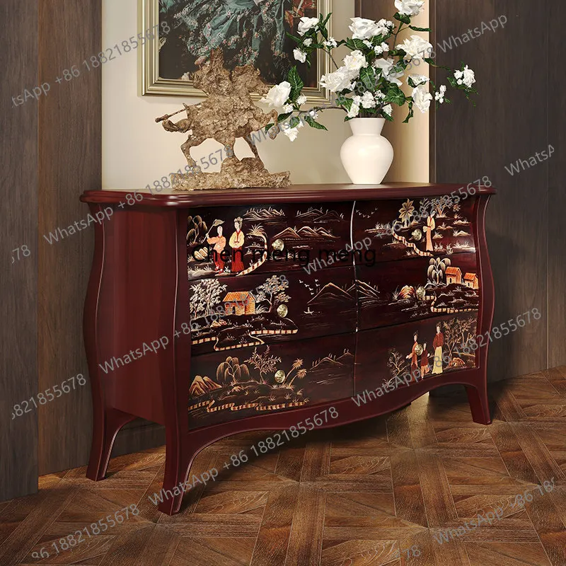 

hexagram cabinet of drawers at the end of the bed in the home bedroom French retro entrance hall decoration entrance cabinet