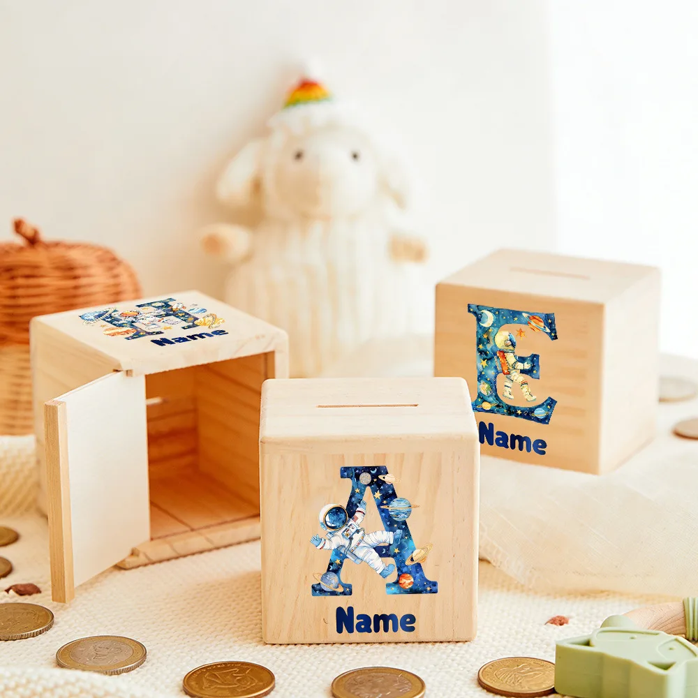 Personalized Space Astronaut Letter Piggy Bank with Name Kids Money Boxes Coin Collection Box Baby Birthday Baptism Gift
