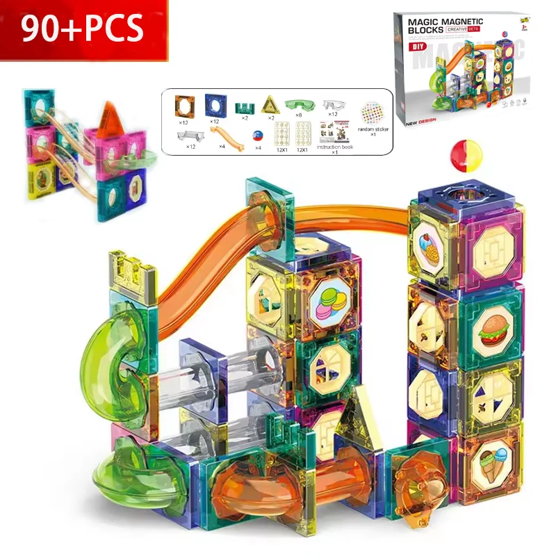 New Children 94PCS 3D Magnetic Track Building Blocks DIY Educational Marble Run Tracks Puzzle Pipeline Assembly Toys Kids Gifts