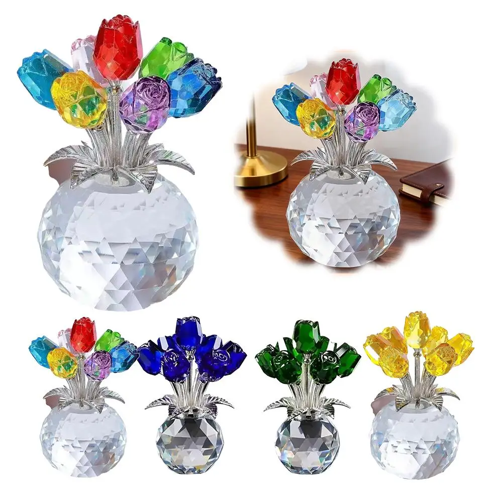 Kristallrosen-Blume mit Vase, künstlicher Rosenstrauß, Ornament, romantisches Geschenk für Valentinstag, Hochzeitstag, Tischdekoration