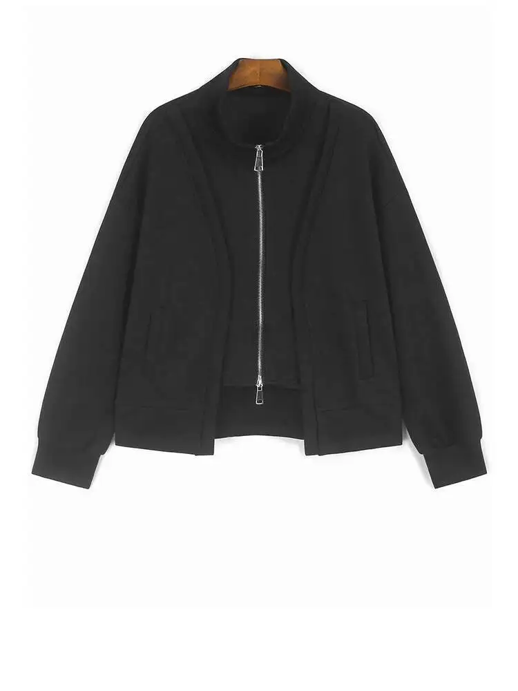 

Черная повседневная куртка большого размера, новое женское пальто с воротником-стойкой и длинными рукавами, модное пальто, весна-осень