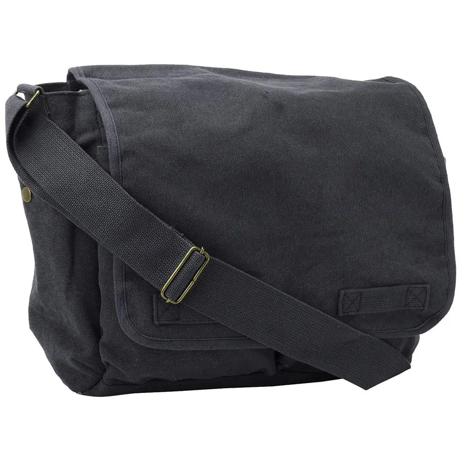 

Black Original Heavyweight Cotton Canvas Classic Heavyweight Military Messenger Bag Streamer