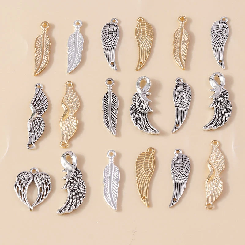 Leslie Mixed 20 Stück Charms Legierung Metall Federflügel Anhänger für DIY handgefertigte Armbänder Halsketten Schmuckherstellung Zubehör – Detail 1