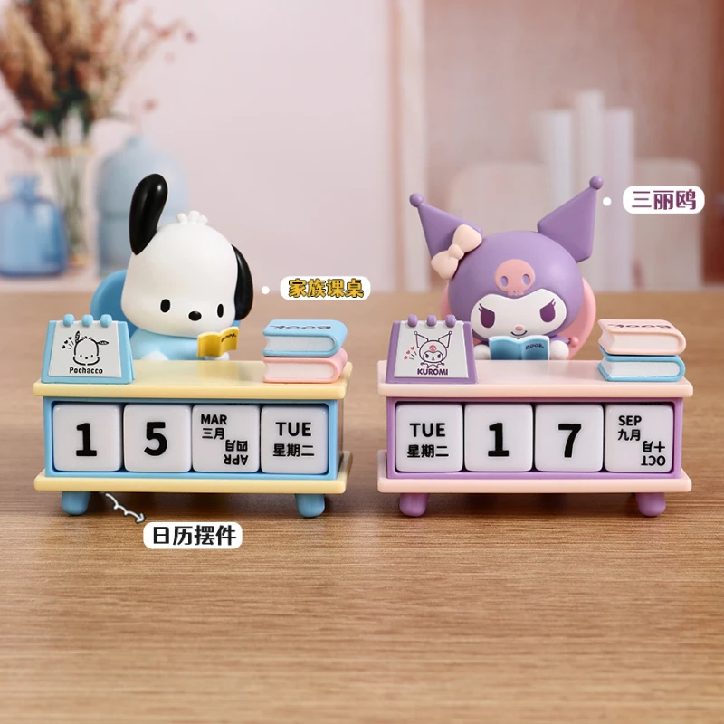 SANRIO Kuromi pochacco ชุดปฏิทินตั้งโต๊ะแบบมือถือในสำนักงานอะนิเมะกล่องใสของขวัญตกแต่งโต๊ะแบบถือด้วยมือ