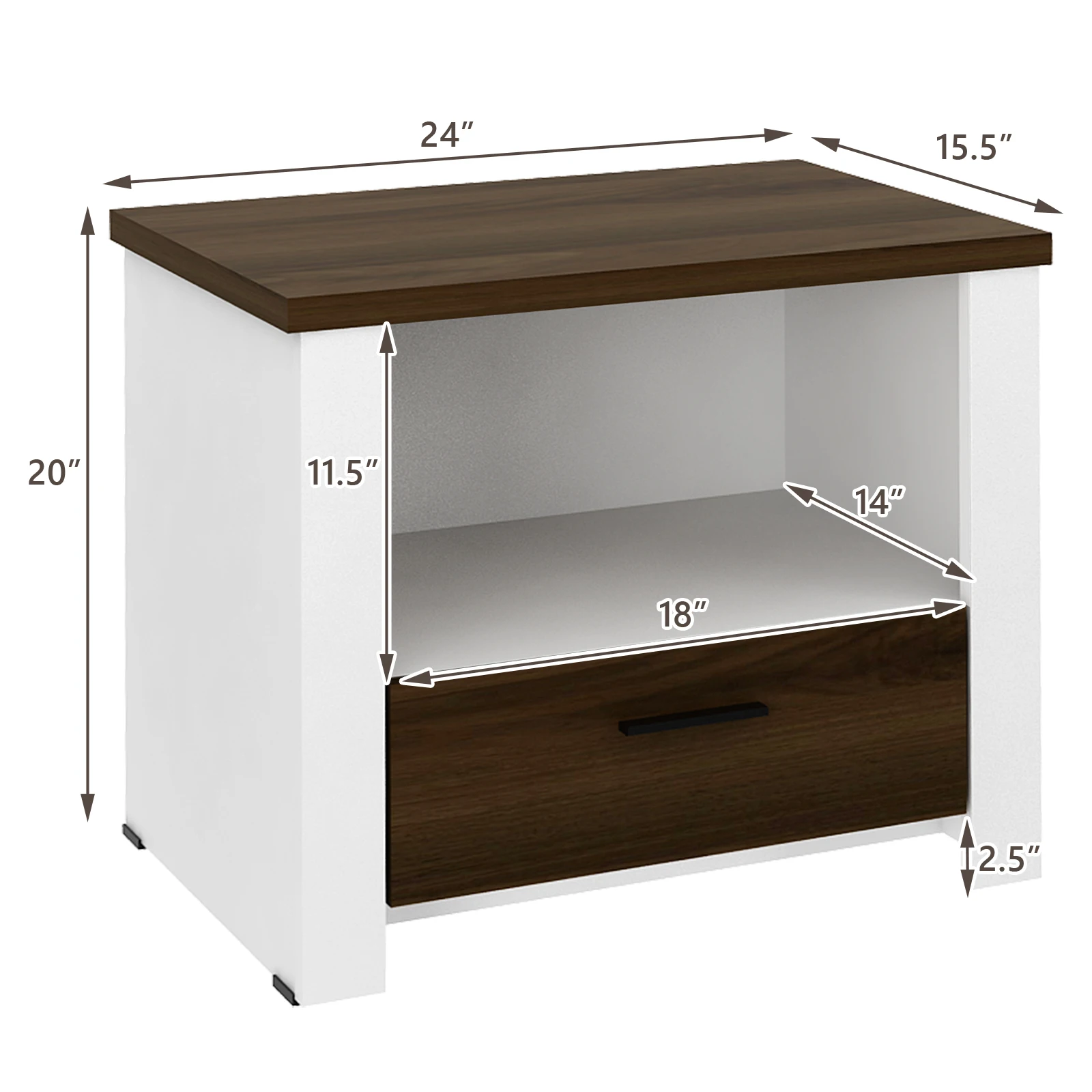 Accent Nightstand with Drawer and Open Shelf Sofa End Table Bedroom Living Room