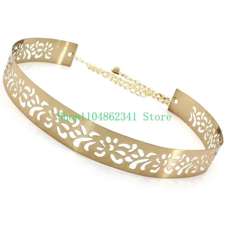 5ASD女性メタルシンチベルトゴールドウエストバンド調整可能なドレスベルト光沢のある磨かれたベルト