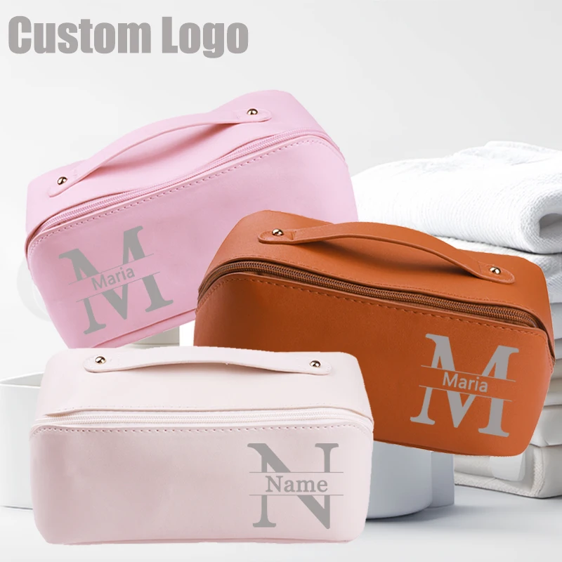 Personalized Embroidery Makeup Bag Portable PU Saffiano Leather Waterproof Toiletry Cosmetic Kits for Man Woman Custom Name Logo