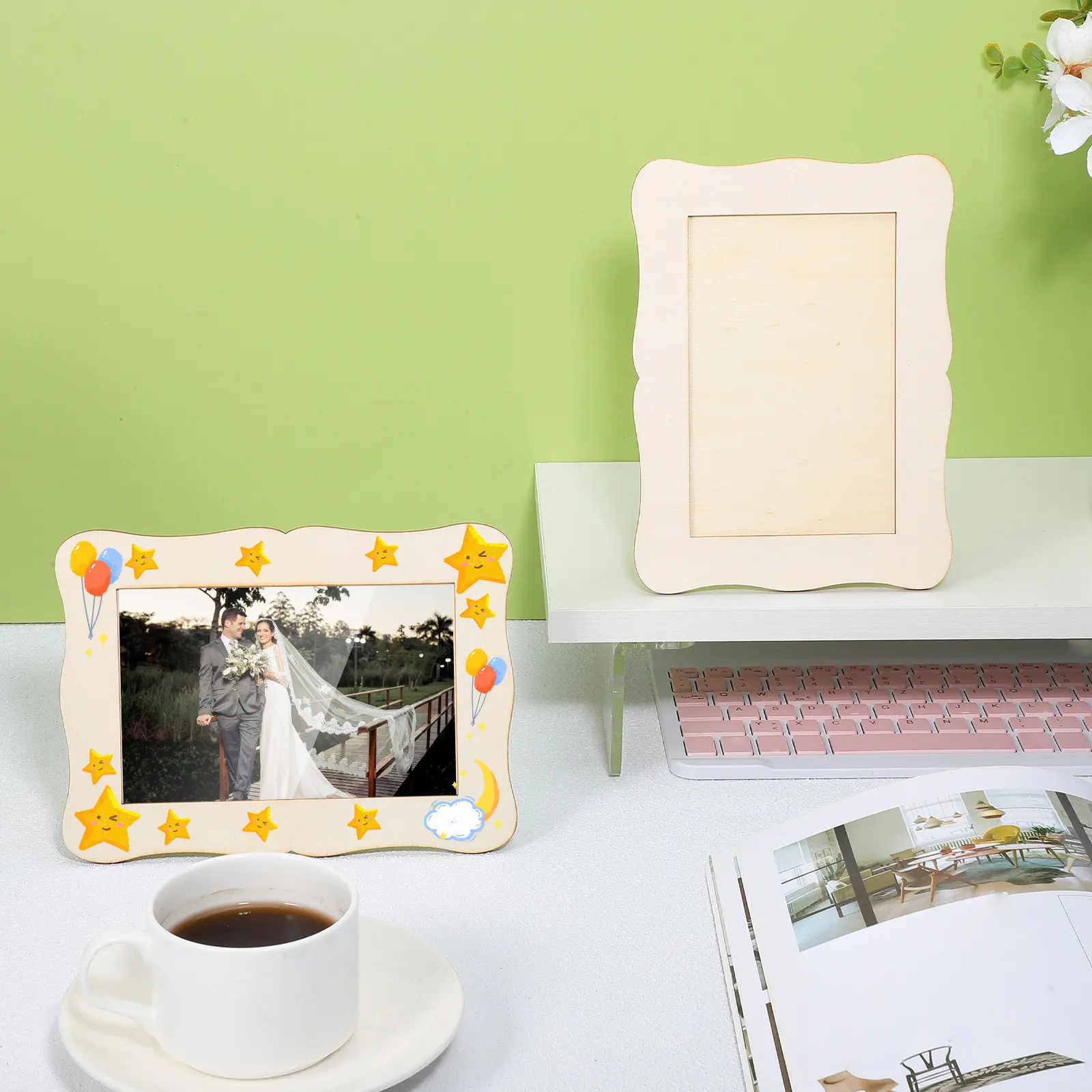 6Pcs Wooden Picture Frames Unfinished DIY Craft Frames for Photos Postcards Artwork Easy Insert Replacement Strong Wear