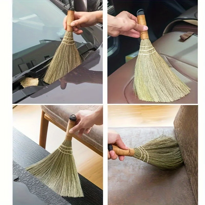 1pc Handmade Grass Broom, Small Handmade Dust Broom, Cleaning Tools, For Housekeeping Services Offices Hotels