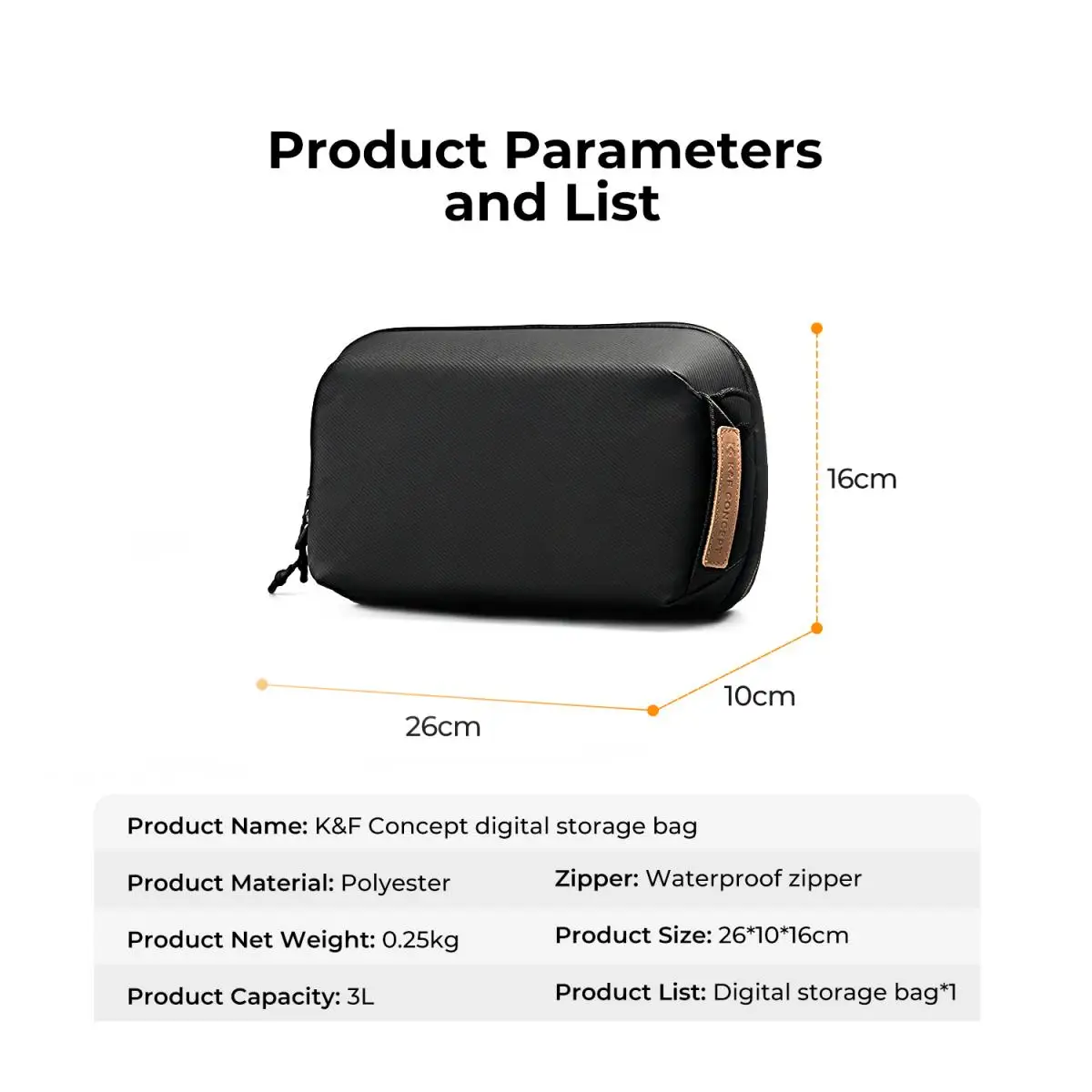 K&F Concept 3L Digital Organizer กระเป๋าเก็บซิปอเนกประสงค์สําหรับโทรศัพท์, สายเคเบิล, ที่ชาร์จ, หูฟัง, กระเป๋ากรองเลนส์กล้อง